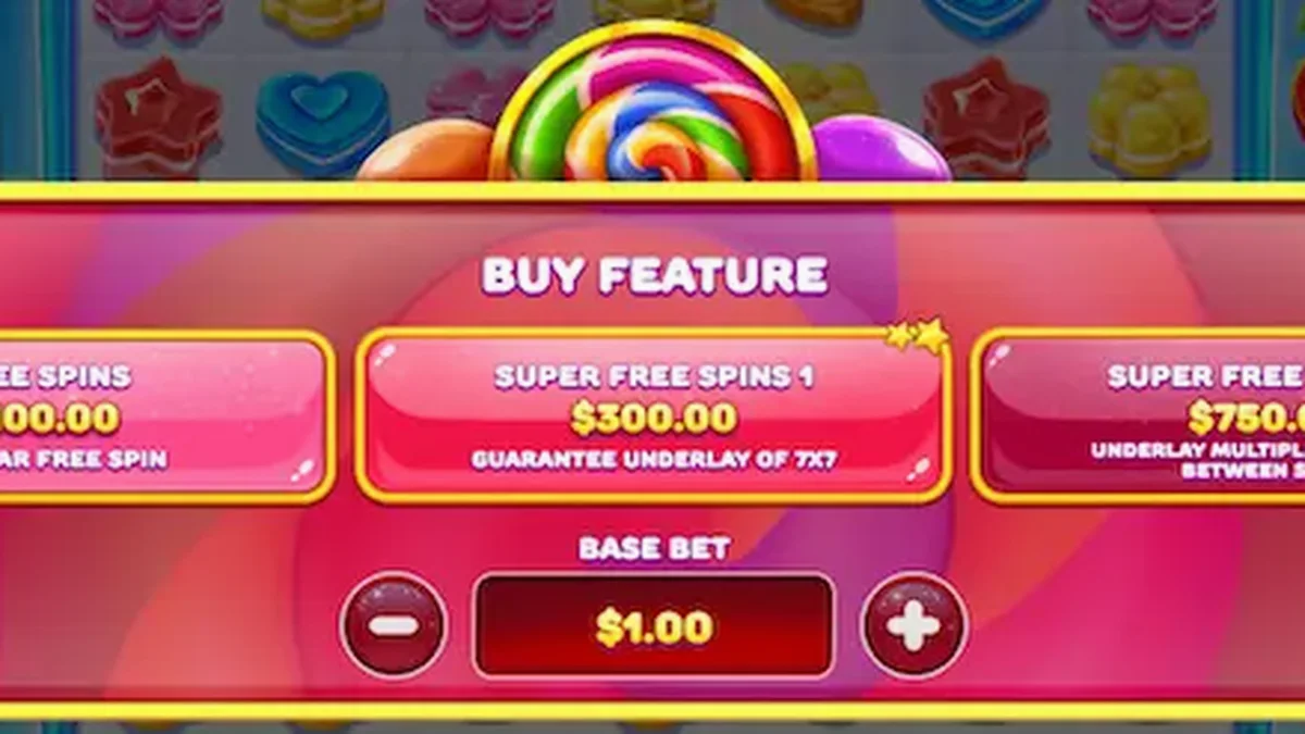 Interface colorida e vibrante do slot Candy Rush com doces e multiplicadores