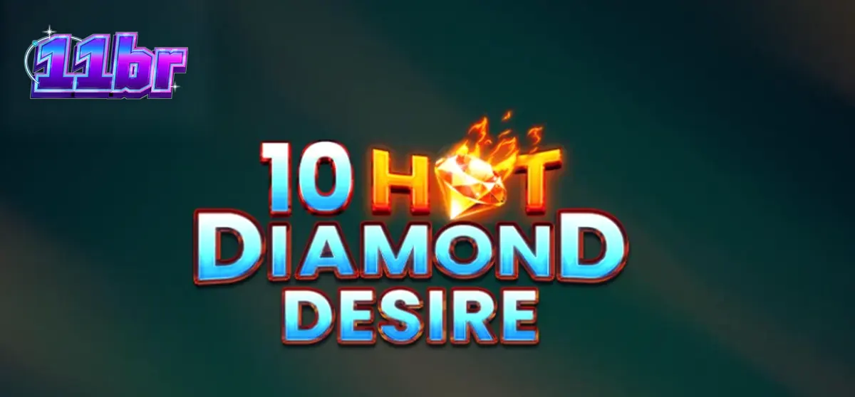 Captura de tela do jogo 10 Hot Diamond Desire, mostrando rolos cheios de símbolos de frutas brilhantes e diamantes em um fundo ardente.